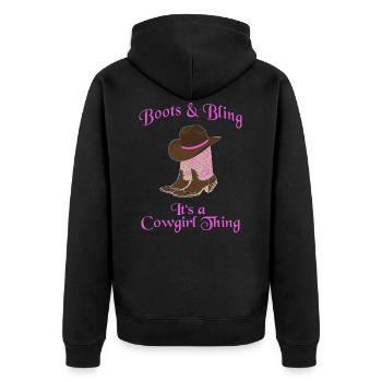 Cowboyhut wilder Westen Western Cowboystiefel Hut - Unisex Premium Bio Zip Hoodie - Schwarz - Hinten - Nico (187cm)