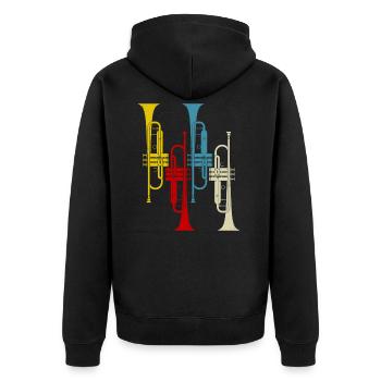 Trompete Trompeten Retro - Unisex Premium Bio Zip Hoodie - Schwarz - Hinten - Nico (187cm)