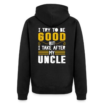 lustige witzige Sprüche - Unisex Premium Bio Zip Hoodie - Schwarz - Hinten - Nico (187cm)