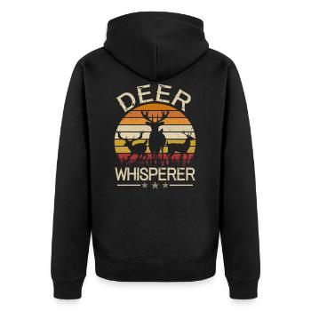 Hirsch Hirschgeweih Hirsche Retro Vintage - Unisex Premium Bio Zip Hoodie - Schwarz - Hinten - Nico (187cm)