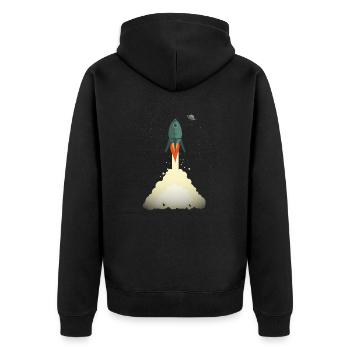 Rakete - Unisex Premium Bio Zip Hoodie - Schwarz - Hinten - Nico (187cm)