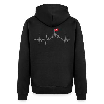 Schweiz Berge Wandern Herzschlag EKG Puls Geschenk - Unisex Premium Bio Zip Hoodie - Schwarz - Hinten - Nico (187cm)