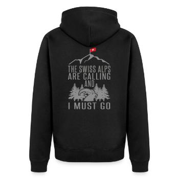 Schweiz Berge Wandern Steinbock Spruch Geschenk - Unisex Premium Bio Zip Hoodie - Schwarz - Hinten - Nico (187cm)
