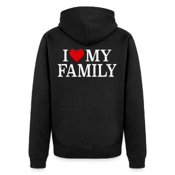 Familie - Unisex Premium Bio Zip Hoodie - Schwarz - Hinten - Nico (187cm)