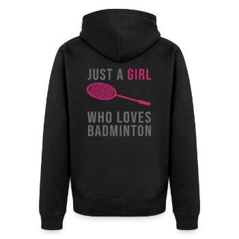 Badminton Girl Mädchen lustiger Spruch Geschenk - Unisex Premium Bio Zip Hoodie - Schwarz - Hinten - Nico (187cm)