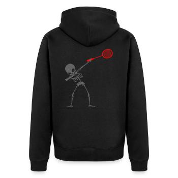 Badminton Dab Dabbing Skelett Totenkopf Geschenk - Unisex Premium Bio Zip Hoodie - Schwarz - Hinten - Nico (187cm)