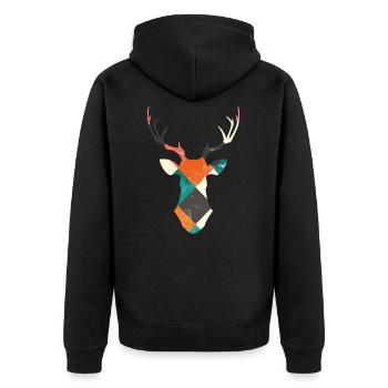 Hirschkopf Hirsch Hirschgeweih Hirschjäger - Unisex Premium Bio Zip Hoodie - Schwarz - Hinten - Nico (187cm)