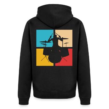 Drums Schlagzeug Retro Vintage Schlagzeuger - Unisex Premium Bio Zip Hoodie - Schwarz - Hinten - Nico (187cm)