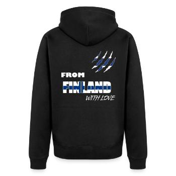 Finland Land und Länder - Unisex Premium Bio Zip Hoodie - Schwarz - Hinten - Nico (187cm)