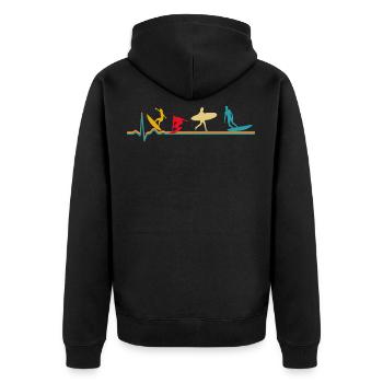 Retro Herzschlag Surfen Surfer - Unisex Premium Bio Zip Hoodie - Schwarz - Hinten - Nico (187cm)