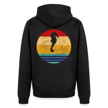 Retro Seepferd - Unisex Premium Bio Zip Hoodie - Schwarz - Hinten - Nico (187cm)