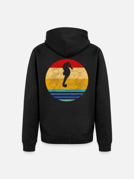 Retro Seepferd - Unisex Premium Bio Zip Hoodie - Schwarz