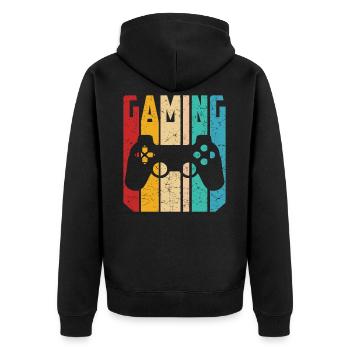 Gaming Retro Gamer Onlinegames Controller Joystick - Unisex Premium Bio Zip Hoodie - Schwarz - Hinten - Nico (187cm)