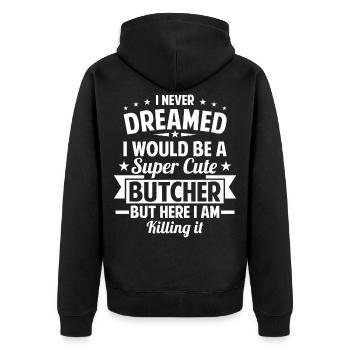 Metzger - Unisex Premium Bio Zip Hoodie - Schwarz - Hinten - Nico (187cm)