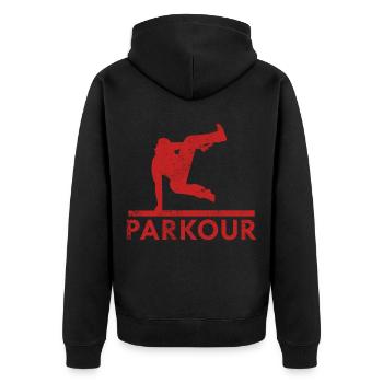 parkour - Unisex Premium Bio Zip Hoodie - Schwarz - Hinten - Nico (187cm)