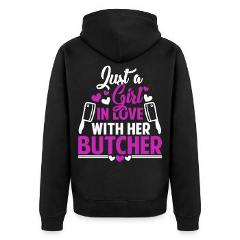 butcher - Unisex Premium Organic Zip Hoodie - black - Back - Nico (187cm)