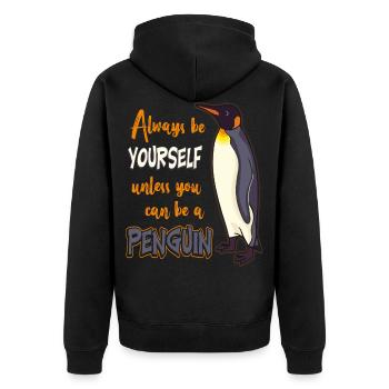 Penguin - Unisex Premium Organic Zip Hoodie - black - Back - Nico (187cm)