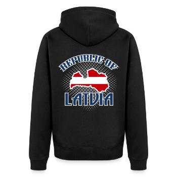 Lettland EU - Unisex Premium Bio Zip Hoodie - Schwarz - Hinten - Nico (187cm)