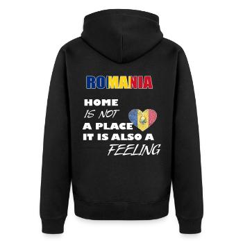 Romania - Unisex Premium Organic Zip Hoodie - black - Back - Nico (187cm)