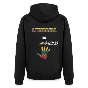 Lithuania - Unisex Premium Organic Zip Hoodie - black - Back - Nico (187cm)