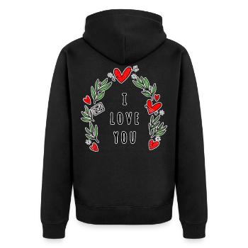 Valentinstag - Unisex Premium Bio Zip Hoodie - Schwarz - Hinten - Nico (187cm)