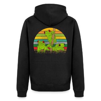 Retro Frösche Frosch - Unisex Premium Bio Zip Hoodie - Schwarz - Hinten - Nico (187cm)