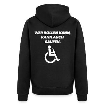 Rollstuhlfahrer - Spruch - Unisex Premium Bio Zip Hoodie - Schwarz - Hinten - Nico (187cm)