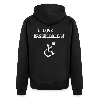 Rollstuhlfahrer liebt Basketball - Unisex Premium Bio Zip Hoodie - Schwarz - Hinten - Nico (187cm)