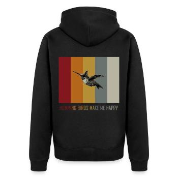Kolibri Retro Vintage - Unisex Premium Bio Zip Hoodie - Schwarz - Hinten - Nico (187cm)