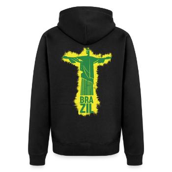 Brasilien - Unisex Premium Bio Zip Hoodie - Schwarz - Hinten - Nico (187cm)