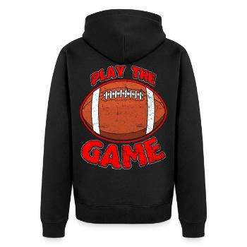 American football - Unisex Premium Bio Zip Hoodie - Schwarz - Hinten - Nico (187cm)