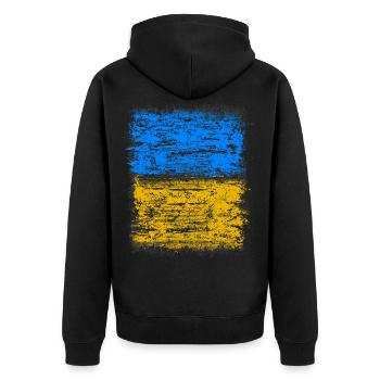 Ukraine - Unisex Premium Bio Zip Hoodie - Schwarz - Hinten - Nico (187cm)