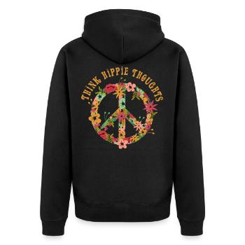 Hippie Hippies Peace Peacezeichen Liebe - Unisex Premium Bio Zip Hoodie - Schwarz - Hinten - Nico (187cm)