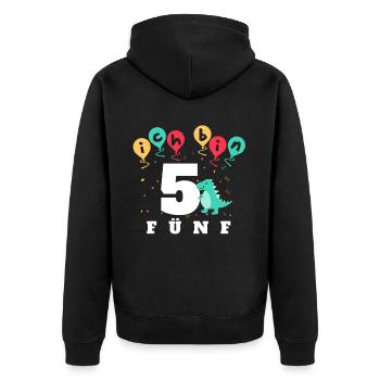 Chemise d'anniversaire 5 ans avec dino et ballons - Veste à capuche bio Premium Unisexe - noir - Dos - Nico (187cm)
