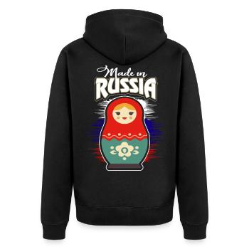 Russia - Unisex Premium Organic Zip Hoodie - black - Back - Nico (187cm)