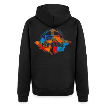 Hamburg Color - Unisex Premium Organic Zip Hoodie - black - Back - Nico (187cm)