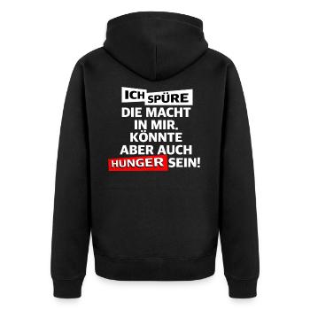 Witziger Spruch - Unisex Premium Bio Zip Hoodie - Schwarz - Hinten - Nico (187cm)