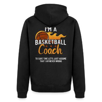 Basketballer Trainer Coach Basket Basketball - Unisex Premium Bio Zip Hoodie - Schwarz - Hinten - Nico (187cm)