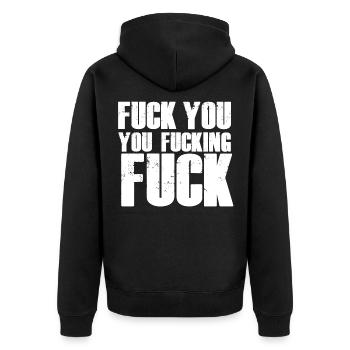 Fuck you swear word gift - Unisex Premium Organic Zip Hoodie - black - Back - Nico (187cm)