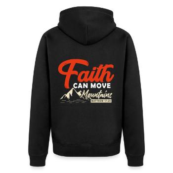 Glaube kann Berge versetzen - Unisex Premium Bio Zip Hoodie - Schwarz - Hinten - Nico (187cm)