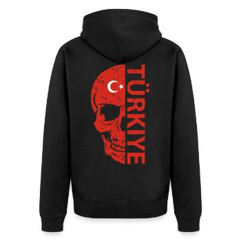 Türkei Flagge Türkiye Schädel Istanbul Geschenk - Unisex Premium Bio Zip Hoodie - Schwarz - Hinten - Nico (187cm)
