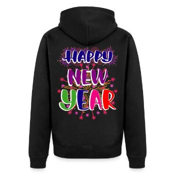 Neujahr Happy New year - Unisex Premium Bio Zip Hoodie - Schwarz - Hinten - Nico (187cm)