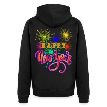 Neujahr Happy New year - Unisex Premium Bio Zip Hoodie - Schwarz - Hinten - Nico (187cm)