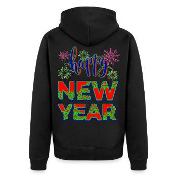 Neujahr Happy New year - Unisex Premium Bio Zip Hoodie - Schwarz - Hinten - Nico (187cm)