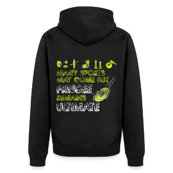 Frisbee - Unisex Premium Bio Zip Hoodie - Schwarz - Hinten - Nico (187cm)