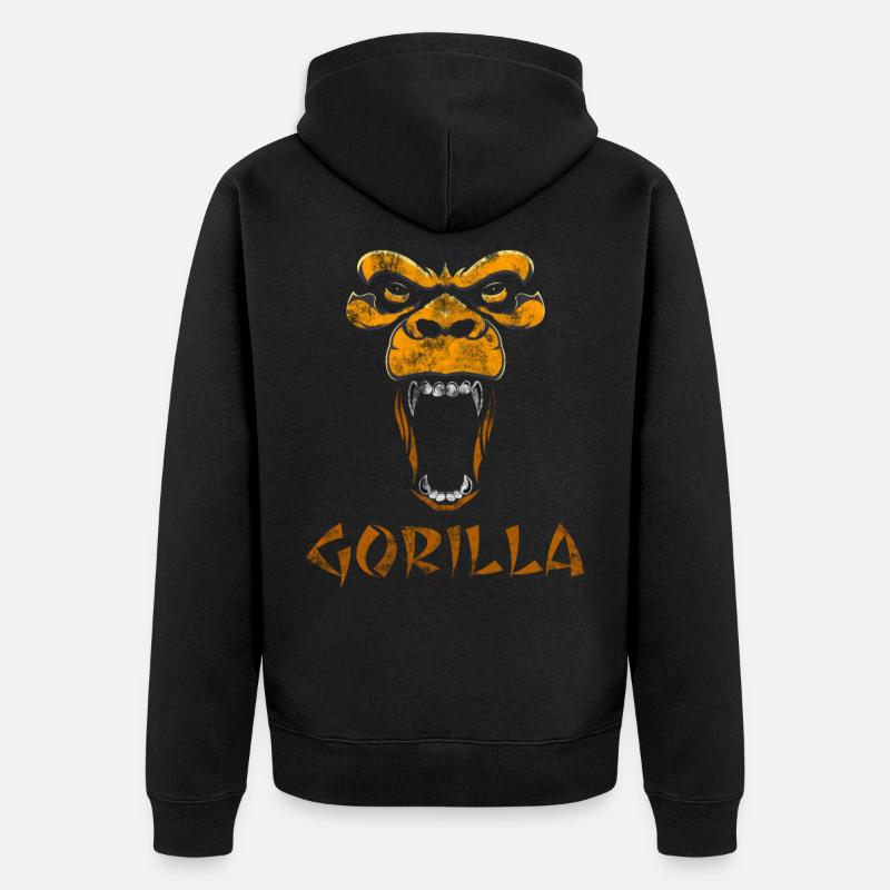 Affe Gorilla - Unisex Premium Bio Zip Hoodie - Schwarz