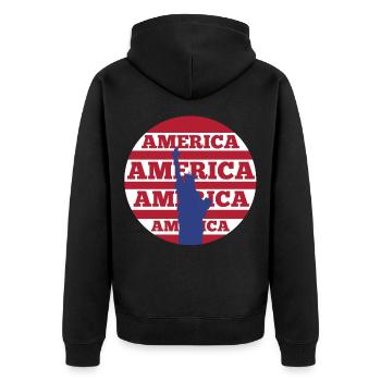 USA Amerika - Unisex Premium Bio Zip Hoodie - Schwarz - Hinten - Nico (187cm)