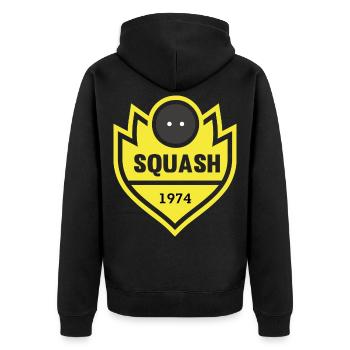SQUASH - Unisex Premium Bio Zip Hoodie - Schwarz - Hinten - Nico (187cm)