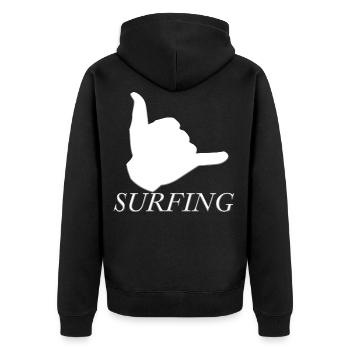 Surfen Surfbrett Gruß Wellen Sport Hobby Geschenk - Unisex Premium Bio Zip Hoodie - Schwarz - Hinten - Nico (187cm)