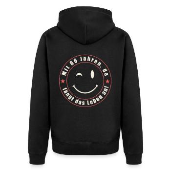 Life starts with 66 Years of Age - Unisex Premium Organic Zip Hoodie - black - Back - Nico (187cm)